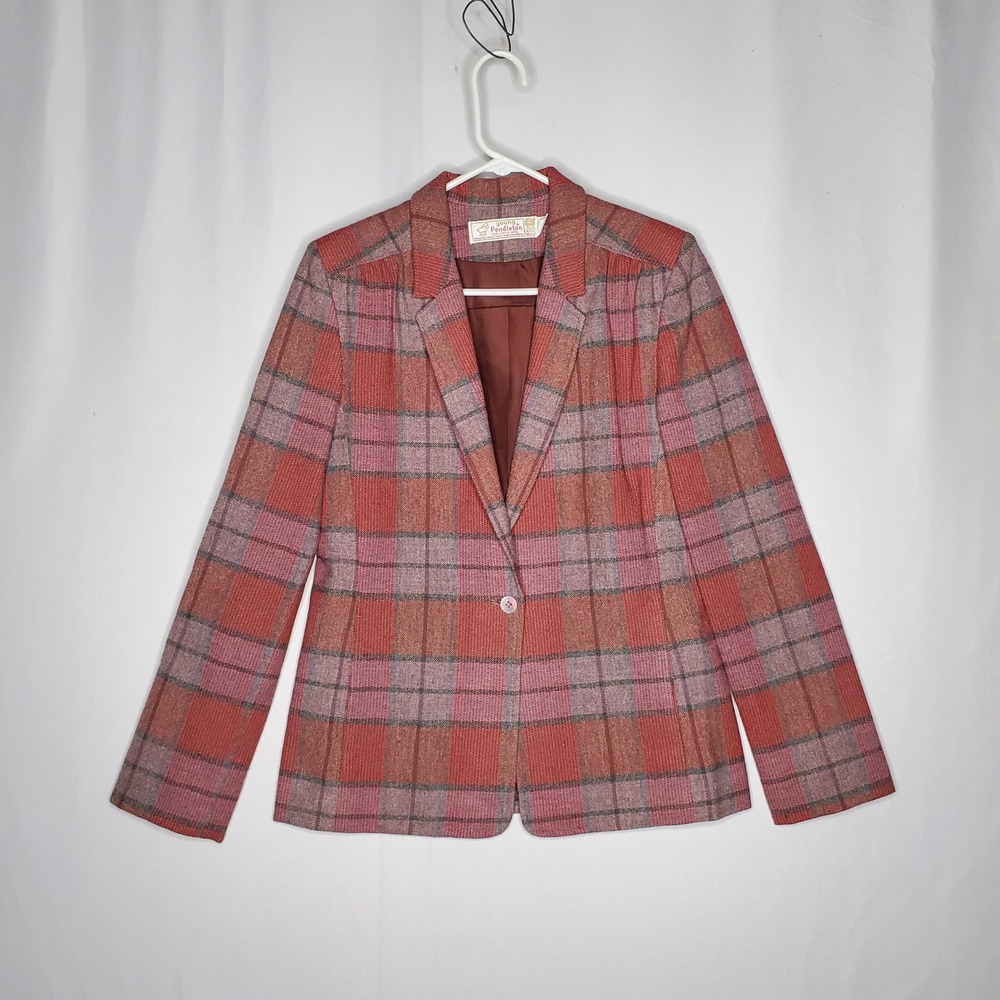 Young Pendleton Plaid Wool Blazer‎ Women's 7/8 Vtg Classic Single Button